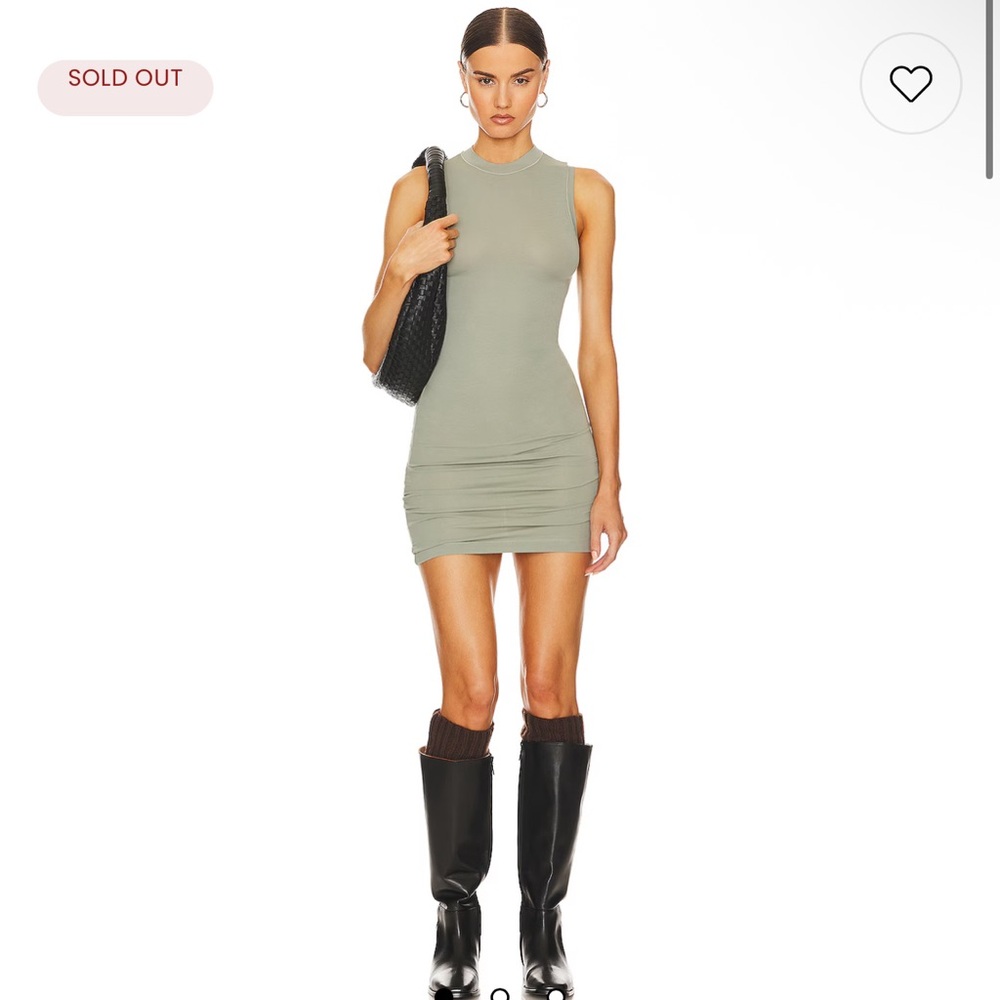 Helsa Jersey Mock Neck Mini Dress in Sage Olive Green Sleeveless Dress